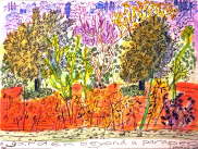 Garden beyond a parapet