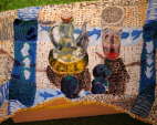 still life on a tea towel draped on a tray